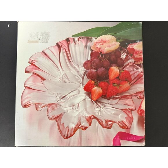 Mikasa Waltherglas Pink Frosted Tulip Crystal Serving Platter Germany Vtg NEW - Picture 2 of 4